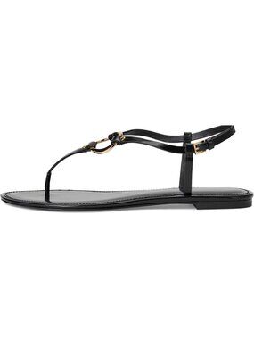 TORY BIRCH RING BLACK PATENT LEATHER FLAT SANDALS SIZE 8.5